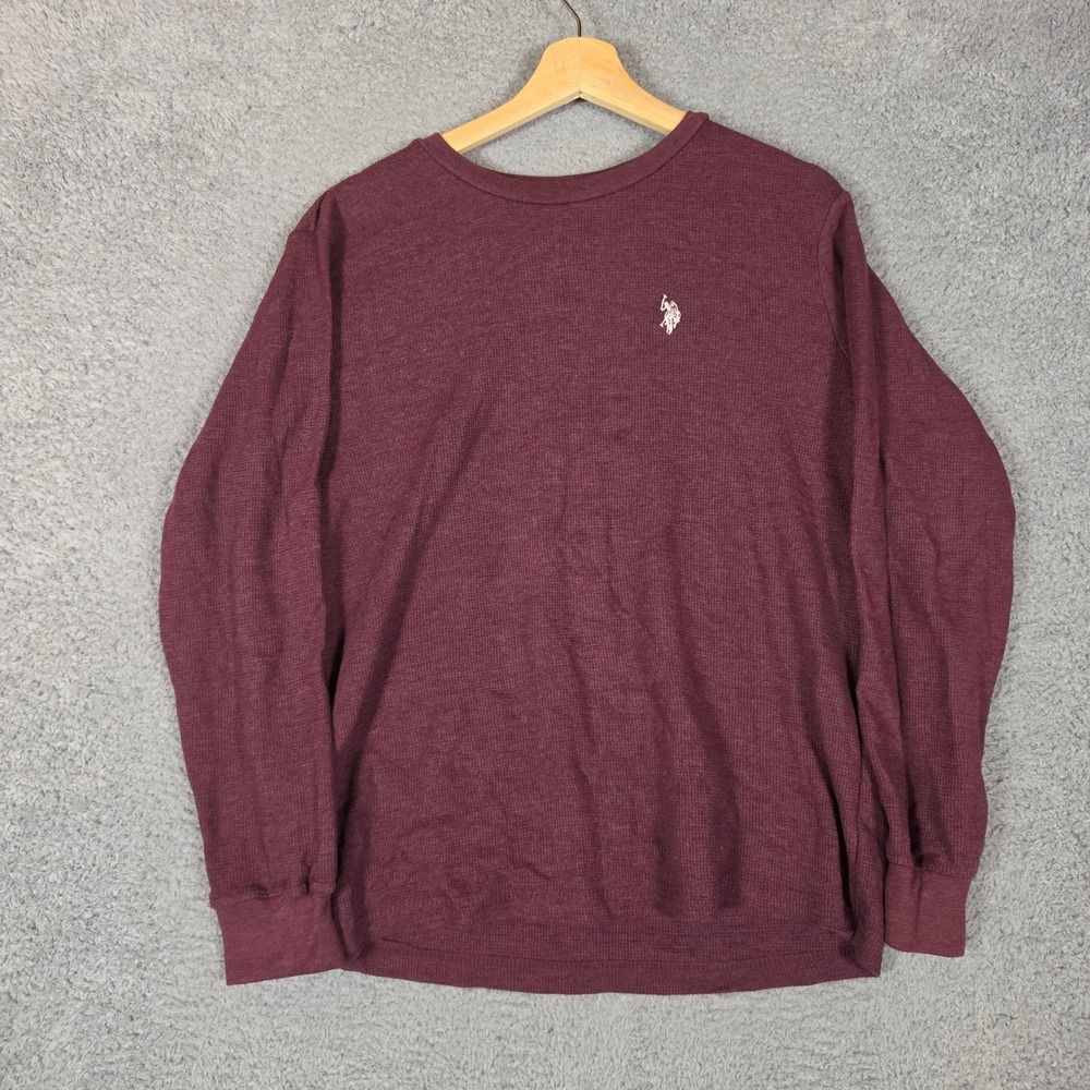 Polo Thermal Shirt Mens Small Burgundy Excellent Waffle Knit Long Sleeve